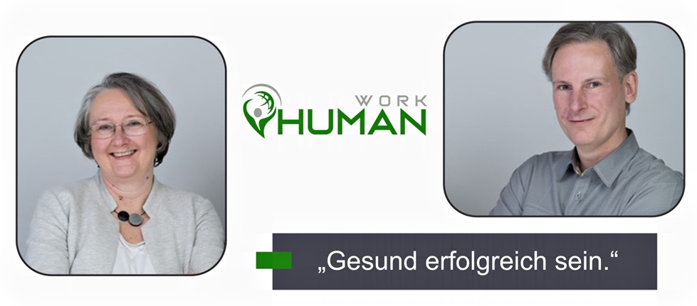 banner mit human work logo und portraits silvia kessler-eckhart und markus eckhart